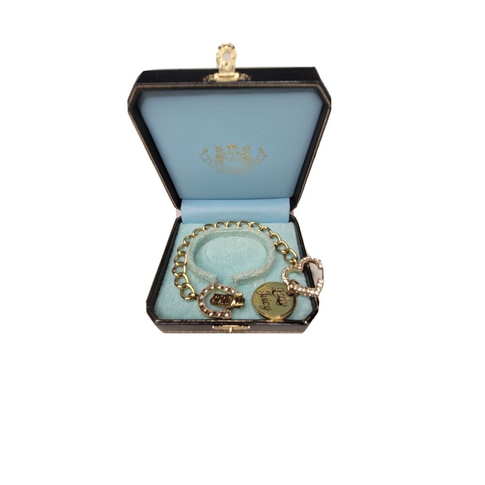 Juicy Couture Bracelet Heart Lady Luck Horseshoe Gold Rhinestone Crystal